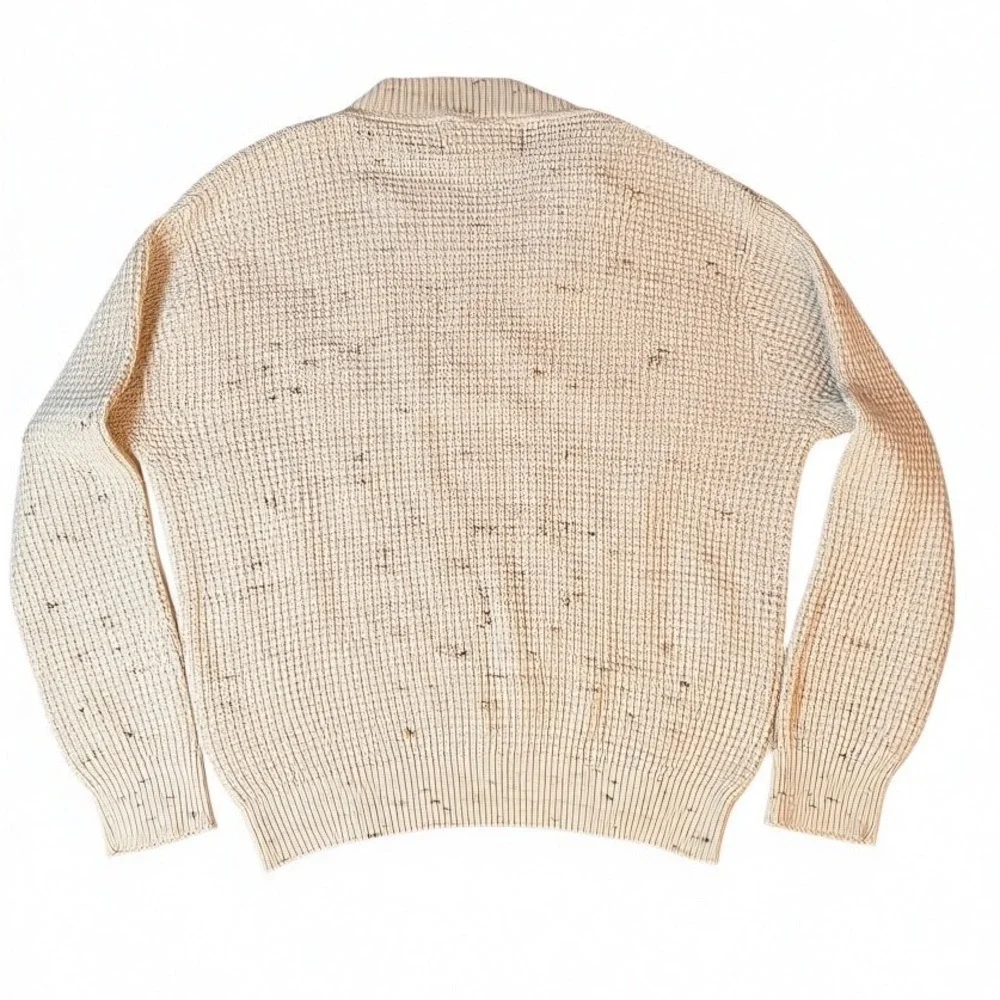 Shenandoah Mens Medium Beige Speckled Henley Mock Neck Knit Sweater USA